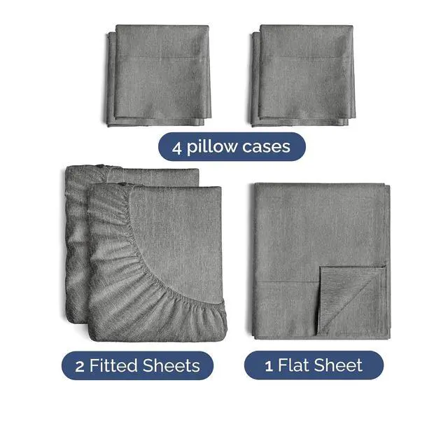 Alt view image 2 of 7 - Split King 7 Piece Sheet Set - Comfy Breathable & Cooling - Soft Hotel Luxury Bedding Set w/ 8-16 Inch Deep Pockets - 1 Flat & 2 Fitted Sheet & 4 Pillowcases - Cozy and Wrinkle Free - Heathered Grey
