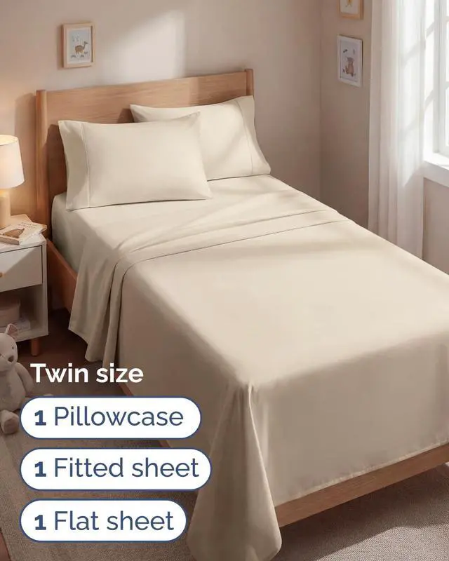 Alt view image 3 of 7 - Twin 4 Piece Sheet Set - Comfy Breathable & Cooling - Ultra Soft Hotel Luxury Bedding Set with 8-16 Inch Deep Pockets - 1 Flat & 1 Fitted Sheet & 2 Pillowcases - Cozy, Wrinkle Free & Easy Care - Wheat