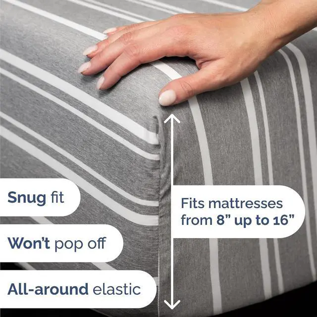 Alt view image 3 of 7 - Cal King 6 Piece Sheet Set - Comfy Breathable & Cooling - Soft Hotel Luxury Bedding Set w/ 8-16 Inch Deep Pockets - 1 Flat & 1 Fitted Sheet & 4 Pillowcases - Wrinkle Free & Easy Care - Grey Stripes 3