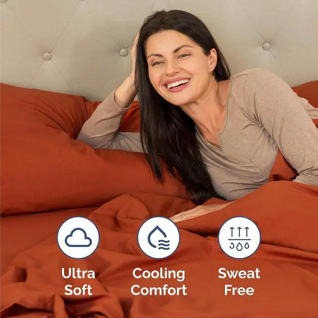 Alt view image 4 of 7 - Queen 6 Piece Sheet Set - Comfy Breathable & Cooling - Ultra-Soft Hotel Luxury Bedding Set w/ 8-16 Inch Deep Pockets - 1 Flat & 1 Fitted Sheet & 4 Pillowcases - Wrinkle Free & Easy Care - Terracotta