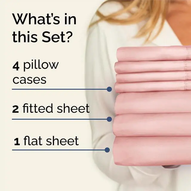 Alt view image 2 of 7 - Split King 7 Piece Sheet Set - Comfy Breathable & Cooling - Soft Hotel Luxury Bedding Set with 8-16 Inch Deep Pockets - 1 Flat & 2 Fitted Sheet & 4 Pillowcases - Wrinkle Free & Easy Care - Baby Pink