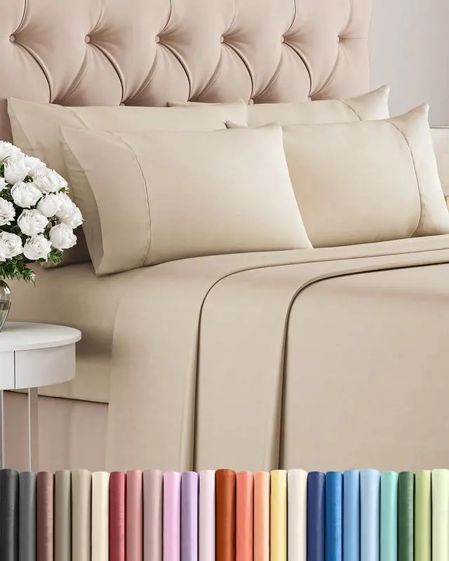 Main image of Queen 6 Piece Sheet Set - Comfy Breathable & Cooling - Ultra Soft Hotel Luxury Bedding Set w/ 8-16 Inch Deep Pockets - 1 Flat & 1 Fitted Sheet & 4 Pillowcases - Cozy, Wrinkle Free & Easy Care - Wheat