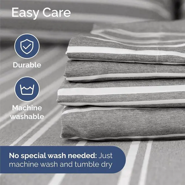Alt view image 6 of 7 - Cal King 6 Piece Sheet Set - Comfy Breathable & Cooling - Soft Hotel Luxury Bedding Set w/ 8-16 Inch Deep Pockets - 1 Flat & 1 Fitted Sheet & 4 Pillowcases - Wrinkle Free & Easy Care - Grey Stripes 3