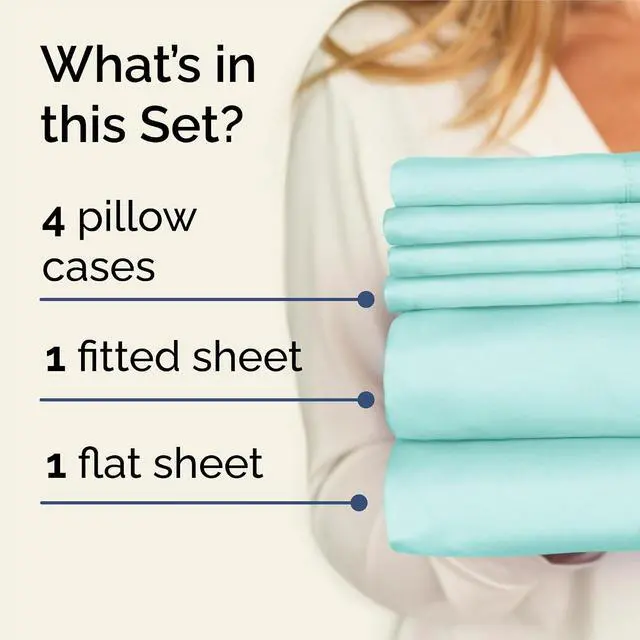 Alt view image 2 of 7 - King 6 Piece Sheet Set - Comfy Breathable & Cooling - Ultra Soft Hotel Luxury Bedding Set w/ 8-16 Inch Deep Pockets - 1 Flat & 1 Fitted Sheet & 4 Pillowcases - Wrinkle Free and Easy Care - Spa Blue