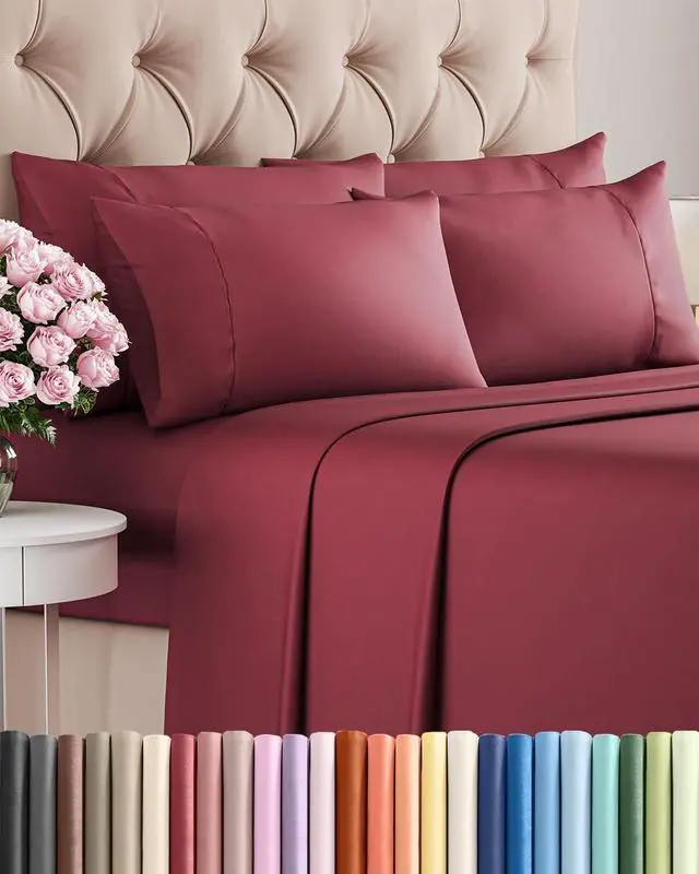 Main image of Cal King 6 Piece Sheet Set - Comfy Breathable & Cooling - Ultra-Soft Hotel Luxury Bedding Set w/ 8-16 Inch Deep Pockets - 1 Flat & 1 Fitted Sheet & 4 Pillowcases - Wrinkle Free & Easy Care - Burgundy