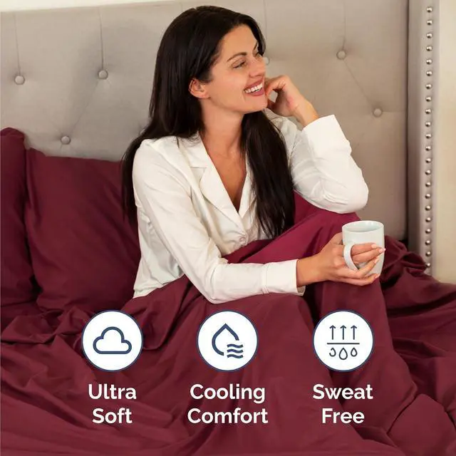 Alt view image 4 of 7 - Cal King 6 Piece Sheet Set - Comfy Breathable & Cooling - Ultra-Soft Hotel Luxury Bedding Set w/ 8-16 Inch Deep Pockets - 1 Flat & 1 Fitted Sheet & 4 Pillowcases - Wrinkle Free & Easy Care - Burgundy