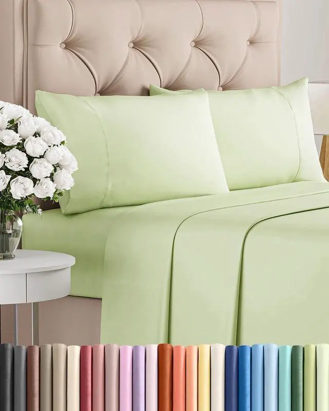 Main image of Twin 4 Piece Sheet Set - Comfy Breathable & Cooling - Ultra-Soft Hotel Luxury Bedding Set with 8-16 Inch Deep Pockets - 1 Flat & 1 Fitted Sheet & 2 Pillowcases - Wrinkle Free & Easy Care - Light Sage