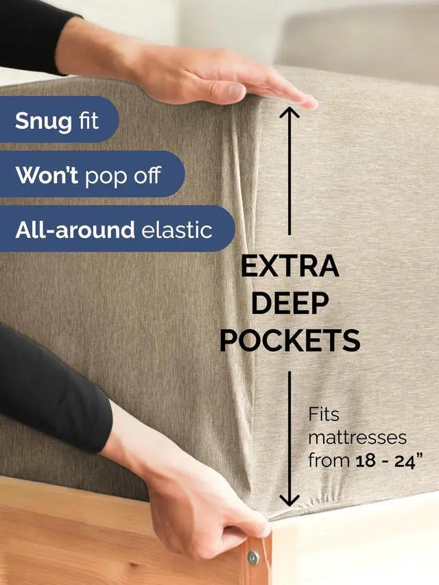 Alt view image 2 of 7 - Extra Deep Twin XL Fitted Sheet - College Dorm Bed Single Fitted Sheet Only w/Extra Deep Pockets - Ultra-Soft & Breathable - Easily Fits 18 to 24 inch Mattress - Wrinkle & Fade Free - Heathered Beige