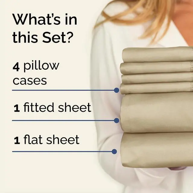 Alt view image 2 of 7 - Queen 6 Piece Sheet Set - Comfy Breathable & Cooling - Ultra Soft Hotel Luxury Bedding Set w/ 8-16 Inch Deep Pockets - 1 Flat & 1 Fitted Sheet & 4 Pillowcases - Cozy, Wrinkle Free & Easy Care - Beige
