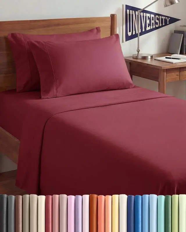 Main image of Twin XL 4 Piece Sheet Set - Comfy Breathable & Cooling - Ultra-Soft Hotel Luxury Bedding Set w/ 8-16 Inch Deep Pockets - 1 Flat & 1 Fitted Sheet & 2 Pillowcases - Wrinkle Free & Easy Care - Burgundy