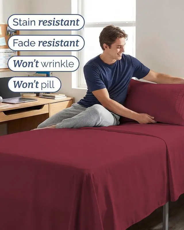 Alt view image 5 of 7 - Twin XL 4 Piece Sheet Set - Comfy Breathable & Cooling - Ultra-Soft Hotel Luxury Bedding Set w/ 8-16 Inch Deep Pockets - 1 Flat & 1 Fitted Sheet & 2 Pillowcases - Wrinkle Free & Easy Care - Burgundy