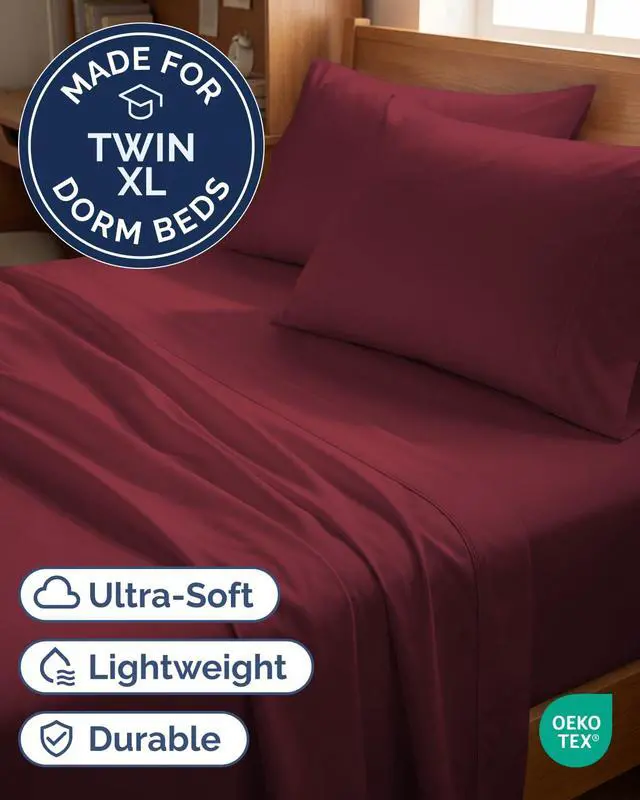Alt view image 2 of 7 - Twin XL 4 Piece Sheet Set - Comfy Breathable & Cooling - Ultra-Soft Hotel Luxury Bedding Set w/ 8-16 Inch Deep Pockets - 1 Flat & 1 Fitted Sheet & 2 Pillowcases - Wrinkle Free & Easy Care - Burgundy