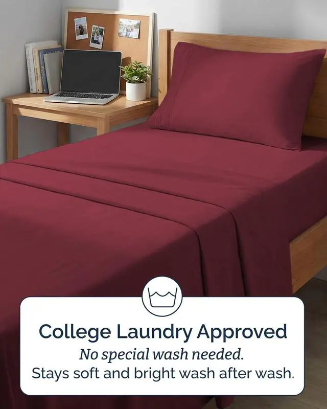 Alt view image 6 of 7 - Twin XL 4 Piece Sheet Set - Comfy Breathable & Cooling - Ultra-Soft Hotel Luxury Bedding Set w/ 8-16 Inch Deep Pockets - 1 Flat & 1 Fitted Sheet & 2 Pillowcases - Wrinkle Free & Easy Care - Burgundy