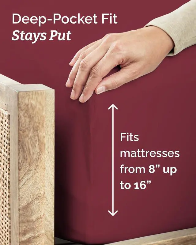 Alt view image 4 of 7 - Twin XL 4 Piece Sheet Set - Comfy Breathable & Cooling - Ultra-Soft Hotel Luxury Bedding Set w/ 8-16 Inch Deep Pockets - 1 Flat & 1 Fitted Sheet & 2 Pillowcases - Wrinkle Free & Easy Care - Burgundy