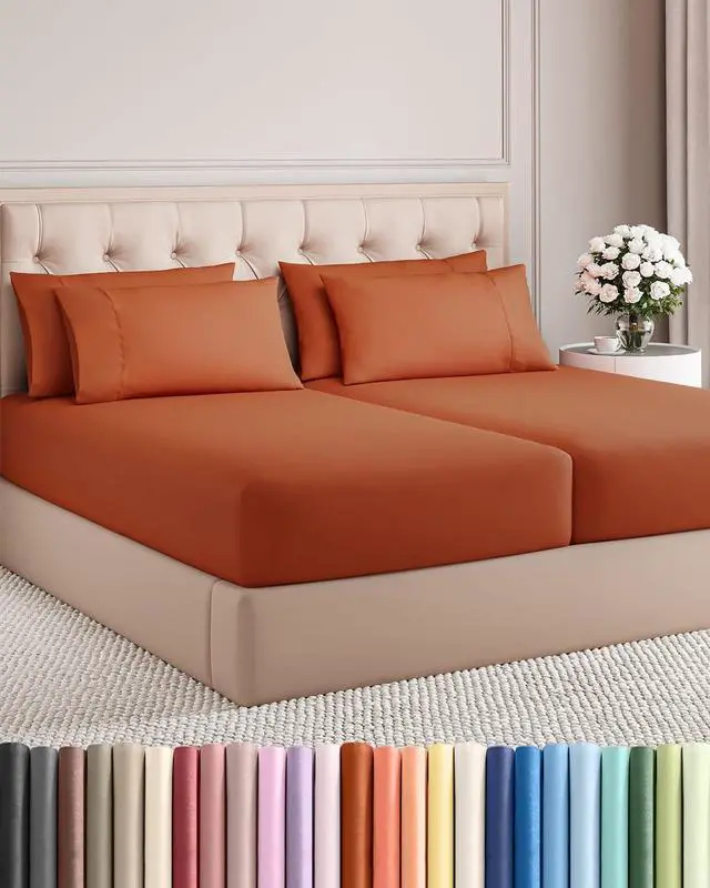 Main image of Split King 7 Piece Sheet Set - Comfy Breathable & Cooling - Soft Hotel Luxury Bedding Set with 8-16 Inch Deep Pockets - 1 Flat & 2 Fitted Sheet & 4 Pillowcases - Wrinkle Free & Easy Care - Terracotta