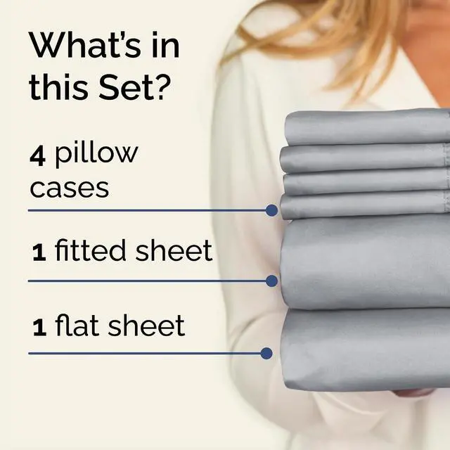 Alt view image 2 of 7 - Cal King 6 Piece Sheet Set - Comfy Breathable & Cooling - Soft Hotel Luxury Bedding Set with 8-16 Inch Deep Pockets - 1 Flat & 1 Fitted Sheet & 4 Pillowcases - Wrinkle Free & Easy Care - Steel Blue