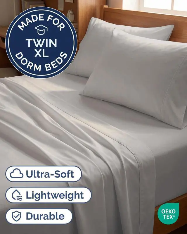 Alt view image 2 of 7 - Twin XL 4 Piece Sheet Set - Comfy Breathable & Cooling - Ultra Soft Hotel Luxury Bedding Set w/ 8-16 Inch Deep Pockets - 1 Flat & 1 Fitted Sheet & 2 Pillowcases - Wrinkle Free & Easy Care - Light Grey