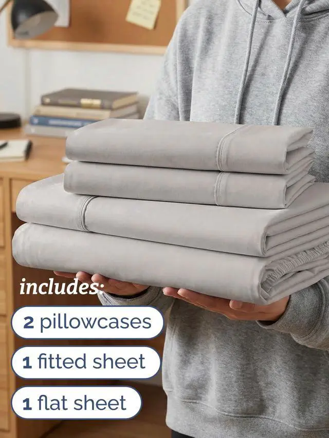 Alt view image 3 of 7 - Twin XL 4 Piece Sheet Set - Comfy Breathable & Cooling - Ultra Soft Hotel Luxury Bedding Set w/ 8-16 Inch Deep Pockets - 1 Flat & 1 Fitted Sheet & 2 Pillowcases - Wrinkle Free & Easy Care - Light Grey