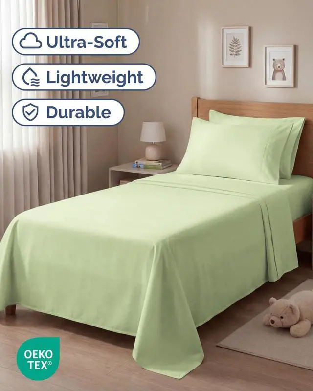 Alt view image 2 of 7 - Twin 4 Piece Sheet Set - Comfy Breathable & Cooling - Ultra-Soft Hotel Luxury Bedding Set with 8-16 Inch Deep Pockets - 1 Flat & 1 Fitted Sheet & 2 Pillowcases - Wrinkle Free & Easy Care - Light Sage