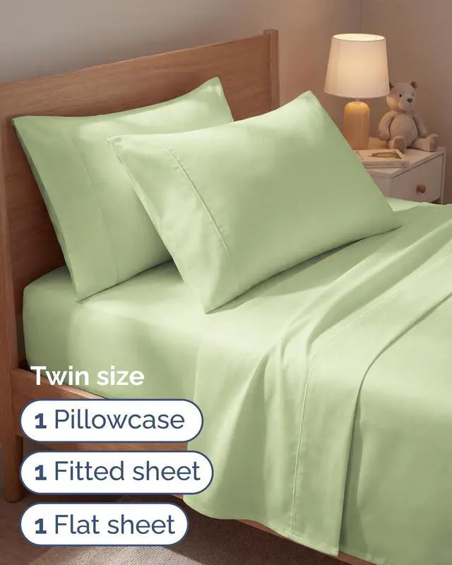 Alt view image 3 of 7 - Twin 4 Piece Sheet Set - Comfy Breathable & Cooling - Ultra-Soft Hotel Luxury Bedding Set with 8-16 Inch Deep Pockets - 1 Flat & 1 Fitted Sheet & 2 Pillowcases - Wrinkle Free & Easy Care - Light Sage