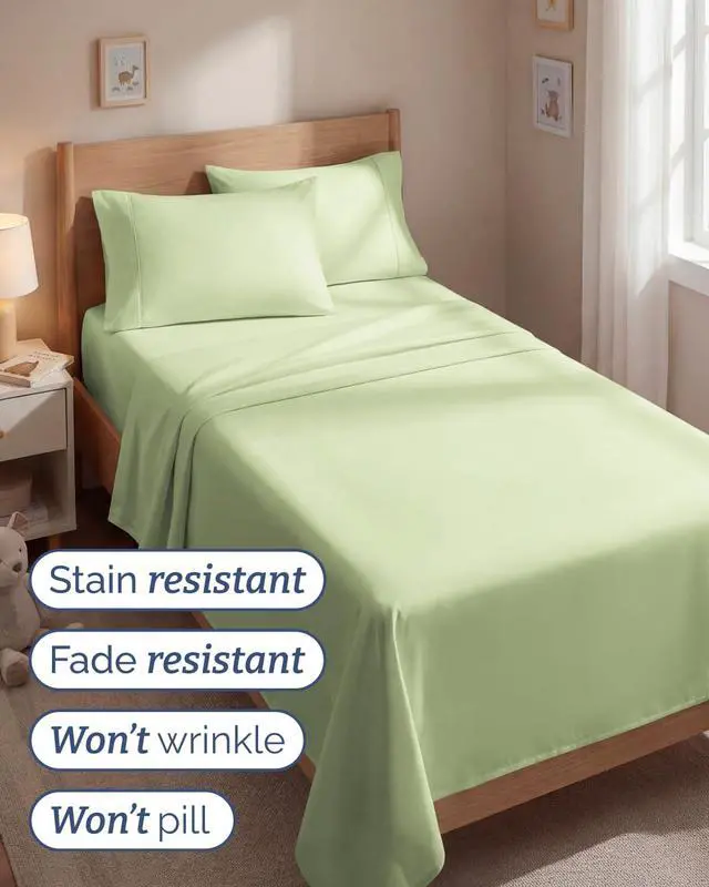 Alt view image 5 of 7 - Twin 4 Piece Sheet Set - Comfy Breathable & Cooling - Ultra-Soft Hotel Luxury Bedding Set with 8-16 Inch Deep Pockets - 1 Flat & 1 Fitted Sheet & 2 Pillowcases - Wrinkle Free & Easy Care - Light Sage