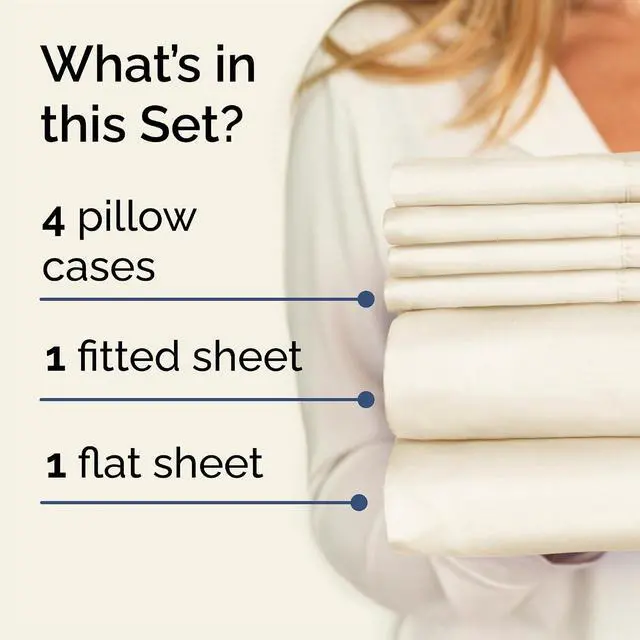 Alt view image 2 of 7 - Queen 6 Piece Sheet Set - Comfy Breathable & Cooling - Ultra-Soft Hotel Luxury Bedding Set with 8-16 Inch Deep Pockets - 1 Flat & 1 Fitted Sheet & 4 Pillowcases - Wrinkle Free & Easy Care - Off White