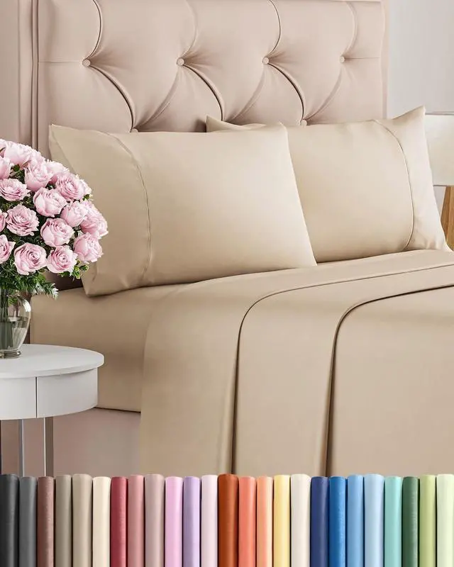 Main image of Twin 4 Piece Sheet Set - Comfy Breathable & Cooling - Ultra Soft Hotel Luxury Bedding Set with 8-16 Inch Deep Pockets - 1 Flat & 1 Fitted Sheet & 2 Pillowcases - Cozy, Wrinkle Free & Easy Care - Cream