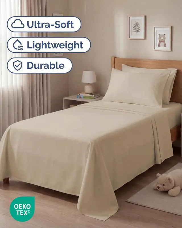 Alt view image 2 of 7 - Twin 4 Piece Sheet Set - Comfy Breathable & Cooling - Ultra Soft Hotel Luxury Bedding Set with 8-16 Inch Deep Pockets - 1 Flat & 1 Fitted Sheet & 2 Pillowcases - Cozy, Wrinkle Free & Easy Care - Cream