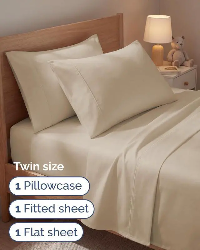 Alt view image 3 of 7 - Twin 4 Piece Sheet Set - Comfy Breathable & Cooling - Ultra Soft Hotel Luxury Bedding Set with 8-16 Inch Deep Pockets - 1 Flat & 1 Fitted Sheet & 2 Pillowcases - Cozy, Wrinkle Free & Easy Care - Cream
