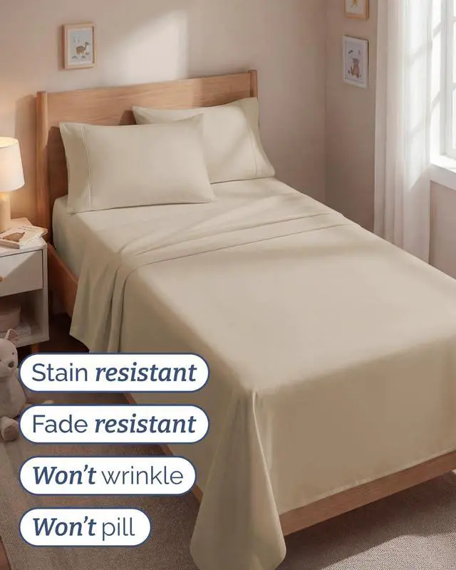 Alt view image 5 of 7 - Twin 4 Piece Sheet Set - Comfy Breathable & Cooling - Ultra Soft Hotel Luxury Bedding Set with 8-16 Inch Deep Pockets - 1 Flat & 1 Fitted Sheet & 2 Pillowcases - Cozy, Wrinkle Free & Easy Care - Cream