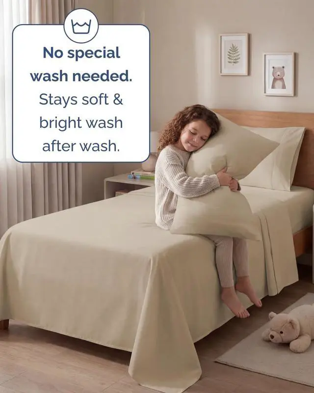Alt view image 6 of 7 - Twin 4 Piece Sheet Set - Comfy Breathable & Cooling - Ultra Soft Hotel Luxury Bedding Set with 8-16 Inch Deep Pockets - 1 Flat & 1 Fitted Sheet & 2 Pillowcases - Cozy, Wrinkle Free & Easy Care - Cream