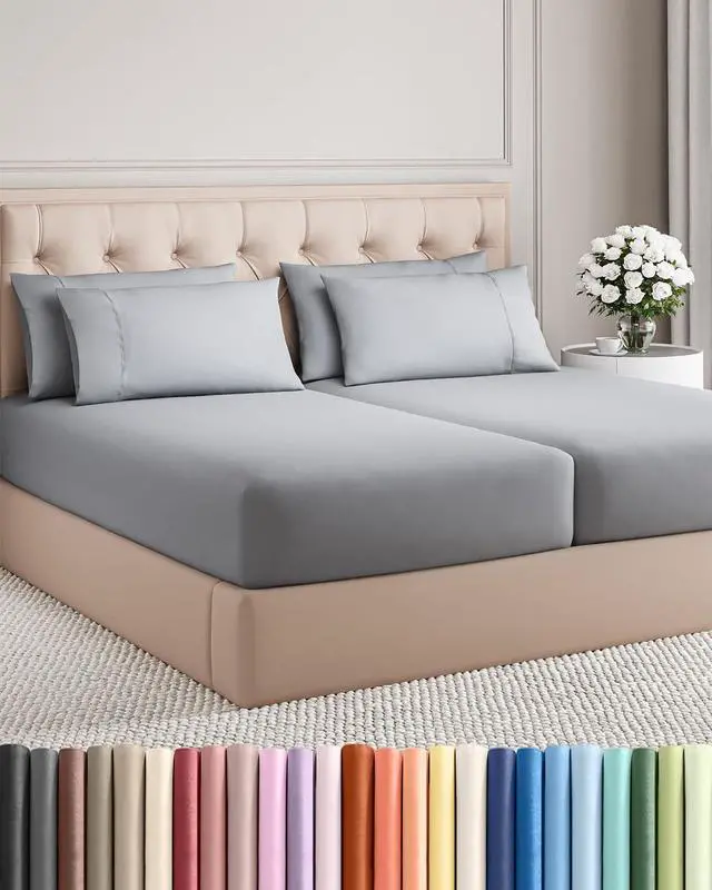 Main image of Split King 7 Piece Sheet Set - Comfy Breathable & Cooling - Soft Hotel Luxury Bedding Set with 8-16 Inch Deep Pockets - 1 Flat & 2 Fitted Sheet & 4 Pillowcases - Wrinkle Free & Easy Care - Steel Blue