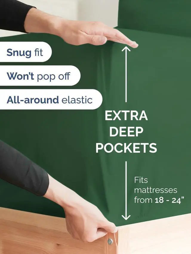 Alt view image 2 of 7 - Extra Deep Twin XL Fitted Sheet - College Dorm Bed Single Fitted Sheet Only w/Extra Deep Pockets - Ultra-Soft & Breathable - Easily Fits 18 to 24 inch Mattress - Wrinkle & Fade Free - Emerald Green