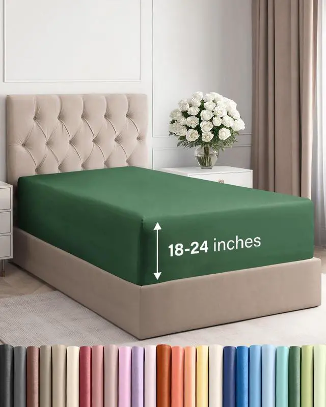Main image of Extra Deep Twin XL Fitted Sheet - College Dorm Bed Single Fitted Sheet Only w/Extra Deep Pockets - Ultra-Soft & Breathable - Easily Fits 18 to 24 inch Mattress - Wrinkle & Fade Free - Emerald Green