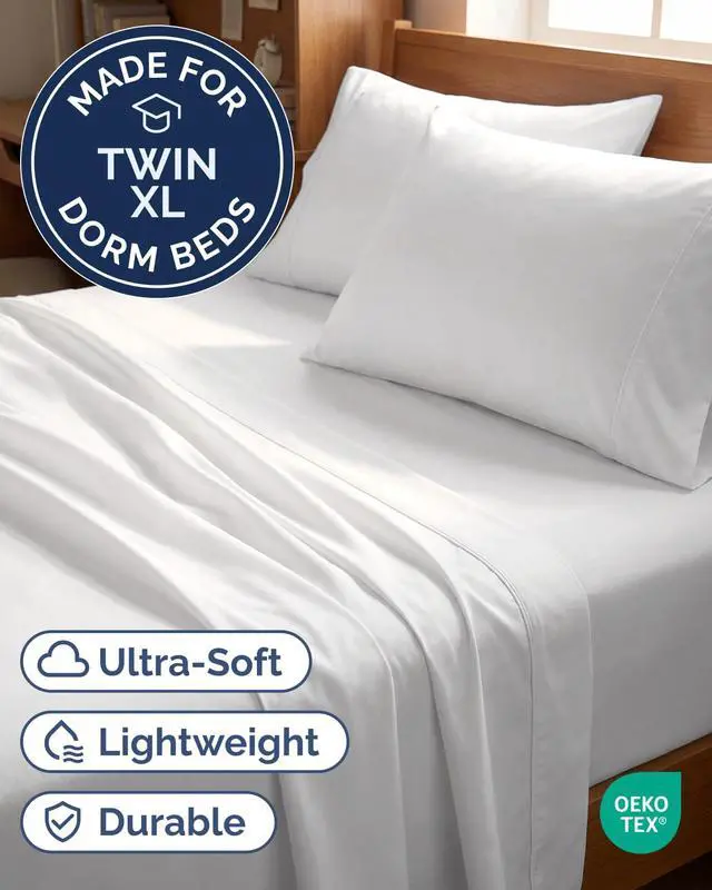 Alt view image 2 of 7 - Twin XL 4 Piece Sheet Set - Comfy Breathable & Cooling - Ultra Soft Hotel Luxury Bedding Set w/ 8-16 Inch Deep Pockets - 1 Flat & 1 Fitted Sheet & 2 Pillowcases - Wrinkle Free and Easy Care - White