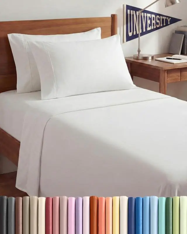 Main image of Twin XL 4 Piece Sheet Set - Comfy Breathable & Cooling - Ultra Soft Hotel Luxury Bedding Set w/ 8-16 Inch Deep Pockets - 1 Flat & 1 Fitted Sheet & 2 Pillowcases - Wrinkle Free and Easy Care - White