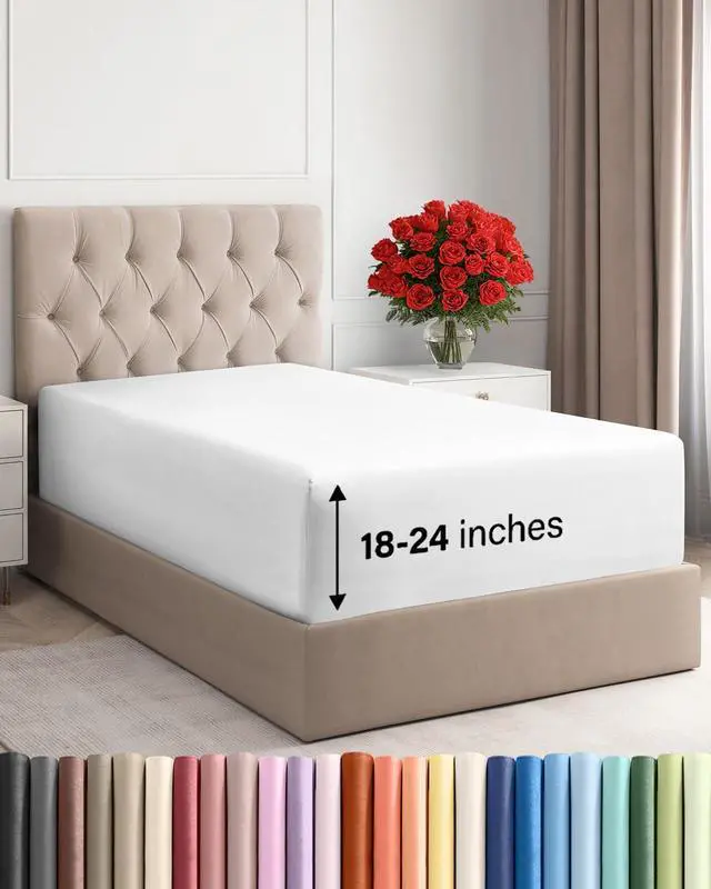 Main image of Extra Deep Twin XL Fitted Sheet - College Dorm Bed Single Fitted Sheet Only w/Extra Deep Pockets - Ultra-Soft & Breathable - Easily Fits 18 to 24 inch Mattress - Wrinkle Free & Fade Resistant - White