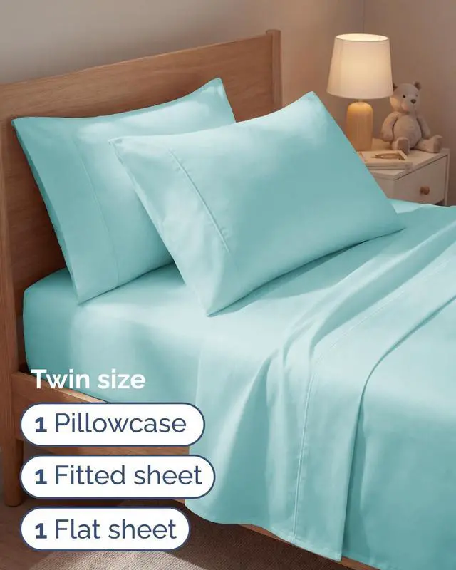 Alt view image 3 of 7 - Twin 4 Piece Sheet Set - Comfy Breathable & Cooling - Ultra Soft Hotel Luxury Bedding Set w/ 8-16 Inch Deep Pockets - 1 Flat & 1 Fitted Sheet & 2 Pillowcases - Wrinkle Free and Easy Care - Spa Blue