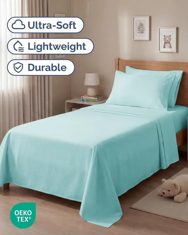 Alt view image 2 of 7 - Twin 4 Piece Sheet Set - Comfy Breathable & Cooling - Ultra Soft Hotel Luxury Bedding Set w/ 8-16 Inch Deep Pockets - 1 Flat & 1 Fitted Sheet & 2 Pillowcases - Wrinkle Free and Easy Care - Spa Blue