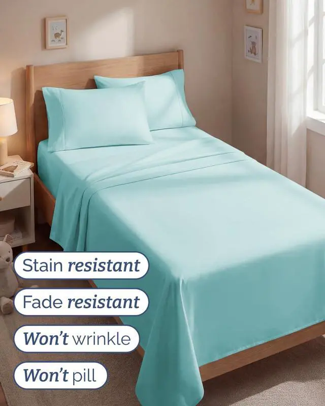 Alt view image 5 of 7 - Twin 4 Piece Sheet Set - Comfy Breathable & Cooling - Ultra Soft Hotel Luxury Bedding Set w/ 8-16 Inch Deep Pockets - 1 Flat & 1 Fitted Sheet & 2 Pillowcases - Wrinkle Free and Easy Care - Spa Blue