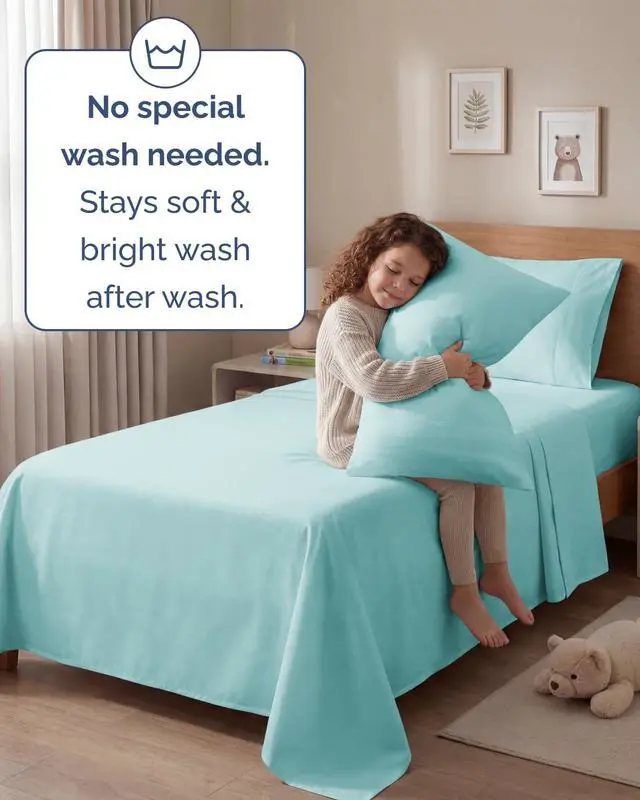 Alt view image 6 of 7 - Twin 4 Piece Sheet Set - Comfy Breathable & Cooling - Ultra Soft Hotel Luxury Bedding Set w/ 8-16 Inch Deep Pockets - 1 Flat & 1 Fitted Sheet & 2 Pillowcases - Wrinkle Free and Easy Care - Spa Blue
