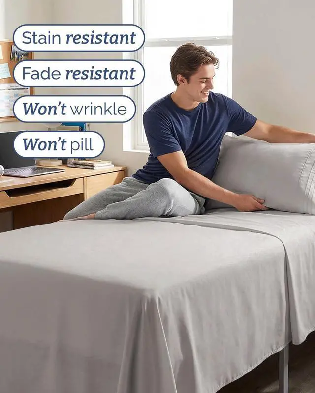 Alt view image 5 of 7 - Twin XL 4 Piece Sheet Set - Comfy Breathable & Cooling - Ultra Soft Hotel Luxury Bedding Set w/ 8-16 Inch Deep Pockets - 1 Flat & 1 Fitted Sheet & 2 Pillowcases - Wrinkle Free & Easy Care - Light Grey