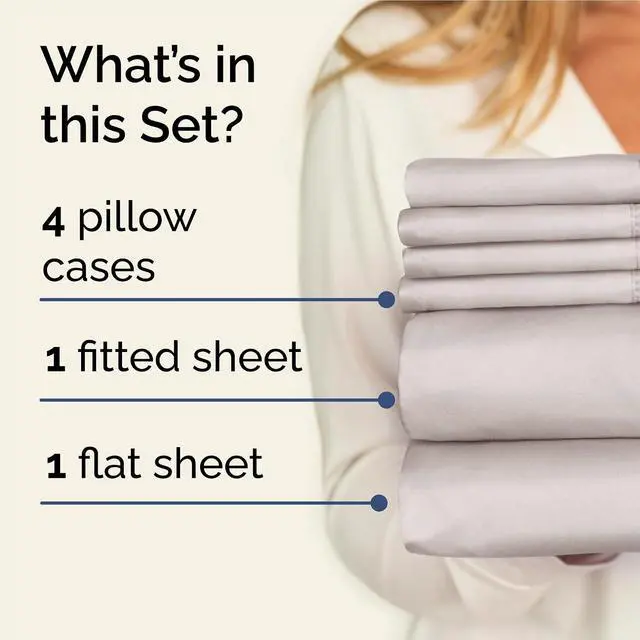 Alt view image 2 of 7 - Full 6 Piece Sheet Set - Comfy Breathable & Cooling - Ultra-Soft Hotel Luxury Bedding Set with 8-16 Inch Deep Pockets - 1 Flat & 1 Fitted Sheet & 4 Pillowcases - Wrinkle Free & Easy Care - Light Grey