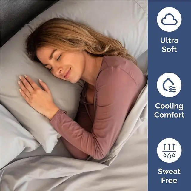 Alt view image 4 of 7 - Full 6 Piece Sheet Set - Comfy Breathable & Cooling - Ultra-Soft Hotel Luxury Bedding Set with 8-16 Inch Deep Pockets - 1 Flat & 1 Fitted Sheet & 4 Pillowcases - Wrinkle Free & Easy Care - Light Grey