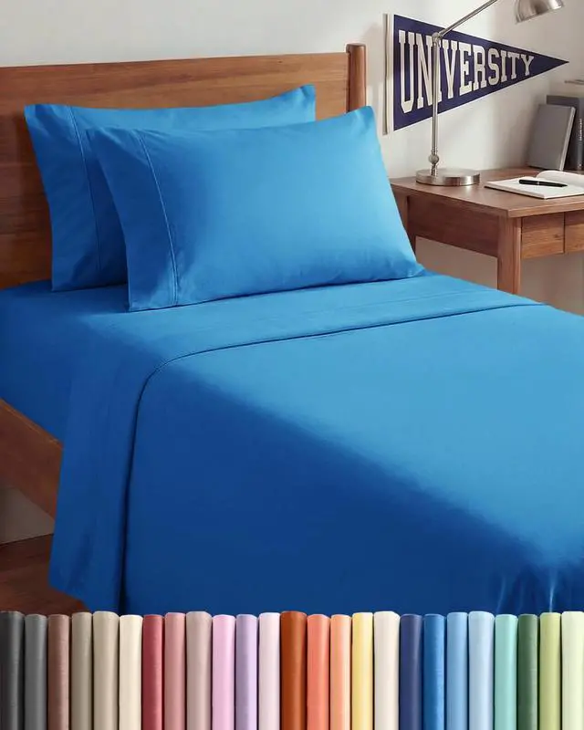Main image of Twin XL 4 Piece Sheet Set - Comfy Breathable & Cooling - Ultra Soft Hotel Luxury Bedding Set w/ 8-16 Inch Deep Pockets - 1 Flat & 1 Fitted Sheet & 2 Pillowcases - Wrinkle Free & Easy Care - Royal Blue