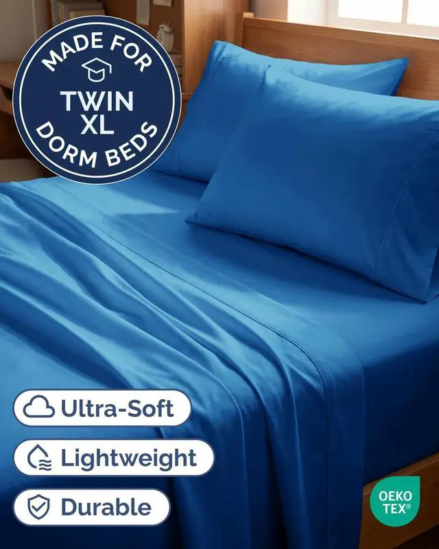 Alt view image 2 of 7 - Twin XL 4 Piece Sheet Set - Comfy Breathable & Cooling - Ultra Soft Hotel Luxury Bedding Set w/ 8-16 Inch Deep Pockets - 1 Flat & 1 Fitted Sheet & 2 Pillowcases - Wrinkle Free & Easy Care - Royal Blue