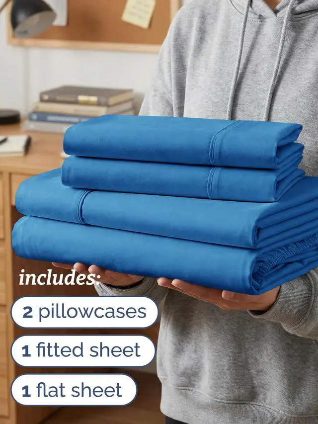 Alt view image 3 of 7 - Twin XL 4 Piece Sheet Set - Comfy Breathable & Cooling - Ultra Soft Hotel Luxury Bedding Set w/ 8-16 Inch Deep Pockets - 1 Flat & 1 Fitted Sheet & 2 Pillowcases - Wrinkle Free & Easy Care - Royal Blue