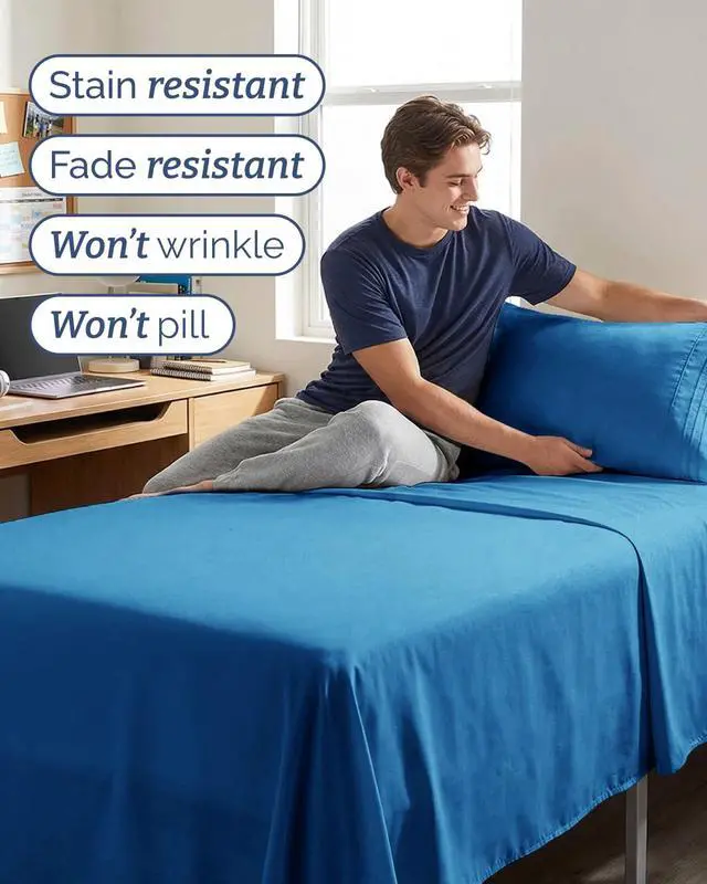 Alt view image 5 of 7 - Twin XL 4 Piece Sheet Set - Comfy Breathable & Cooling - Ultra Soft Hotel Luxury Bedding Set w/ 8-16 Inch Deep Pockets - 1 Flat & 1 Fitted Sheet & 2 Pillowcases - Wrinkle Free & Easy Care - Royal Blue
