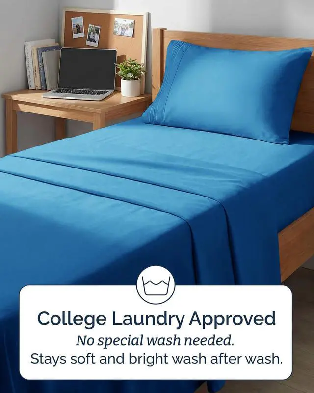 Alt view image 6 of 7 - Twin XL 4 Piece Sheet Set - Comfy Breathable & Cooling - Ultra Soft Hotel Luxury Bedding Set w/ 8-16 Inch Deep Pockets - 1 Flat & 1 Fitted Sheet & 2 Pillowcases - Wrinkle Free & Easy Care - Royal Blue