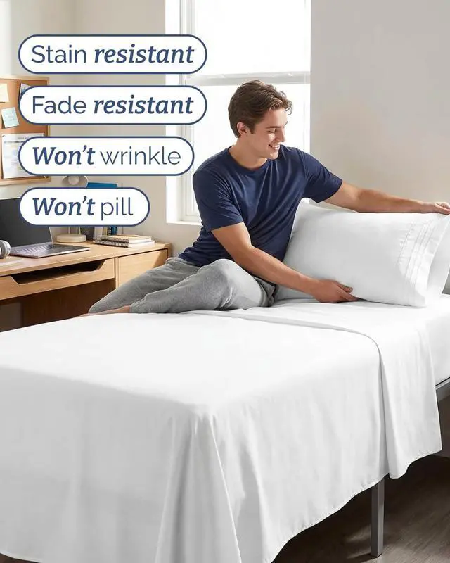 Alt view image 5 of 7 - Twin XL 4 Piece Sheet Set - Comfy Breathable & Cooling - Ultra Soft Hotel Luxury Bedding Set w/ 8-16 Inch Deep Pockets - 1 Flat & 1 Fitted Sheet & 2 Pillowcases - Wrinkle Free and Easy Care - White